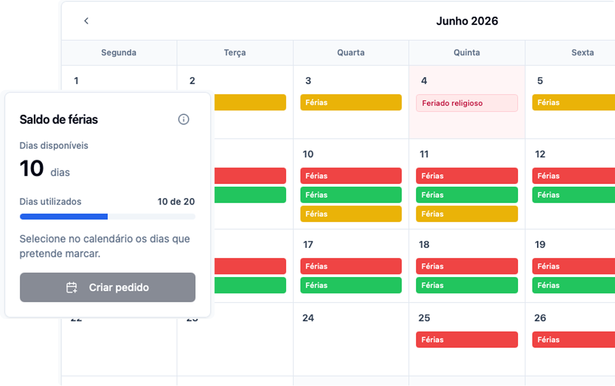 Gestão de férias e assiduidade no Orion