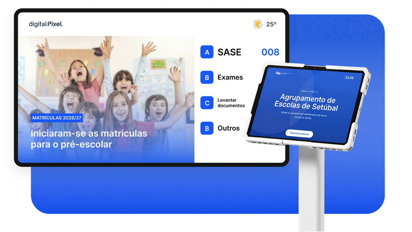 Painel de gestão de atendimento com senhas e balcões